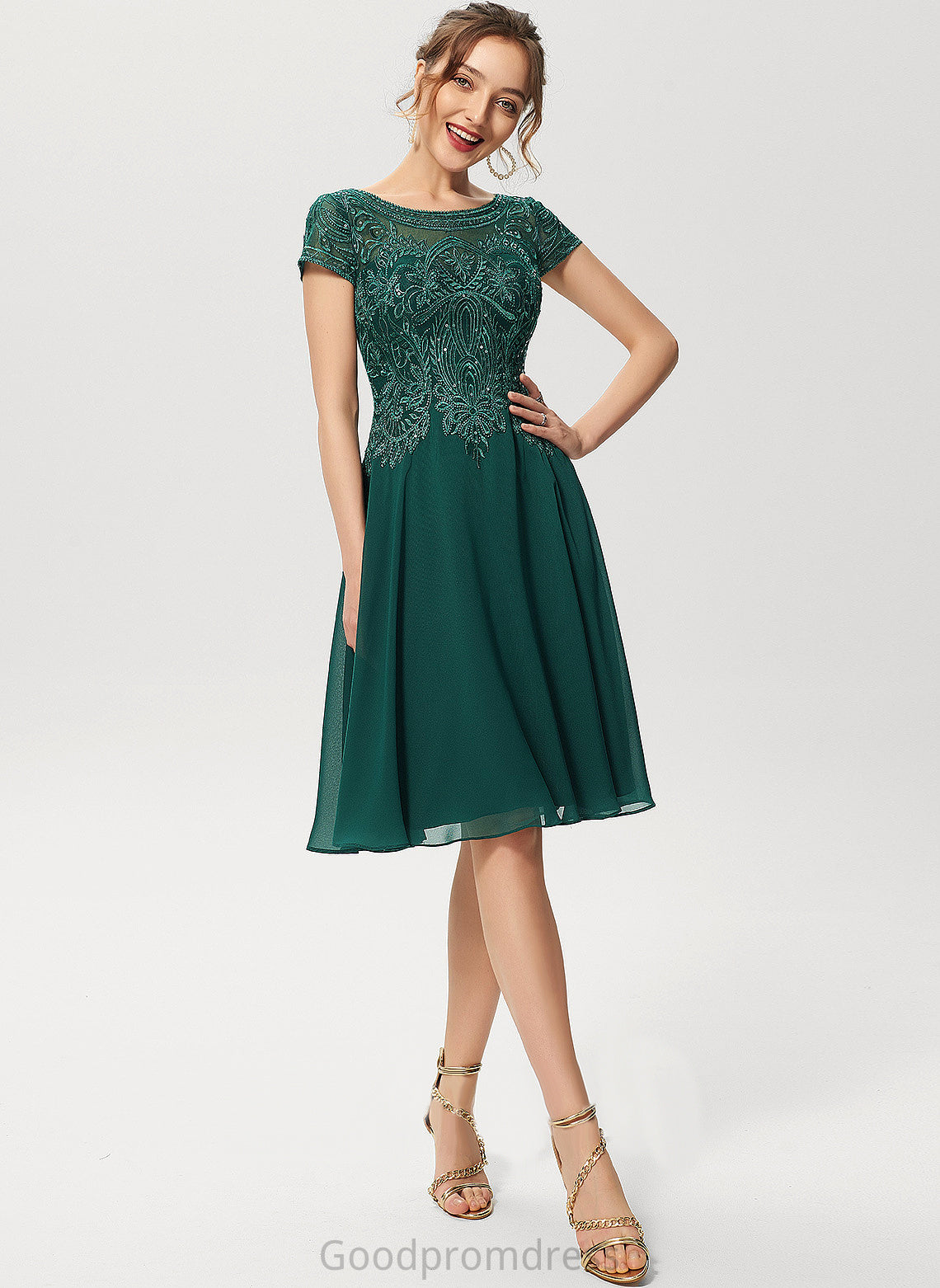 Scoop Cocktail Dresses Dress Knee-Length A-Line Sequins Annabelle Neck Cocktail Lace Chiffon With