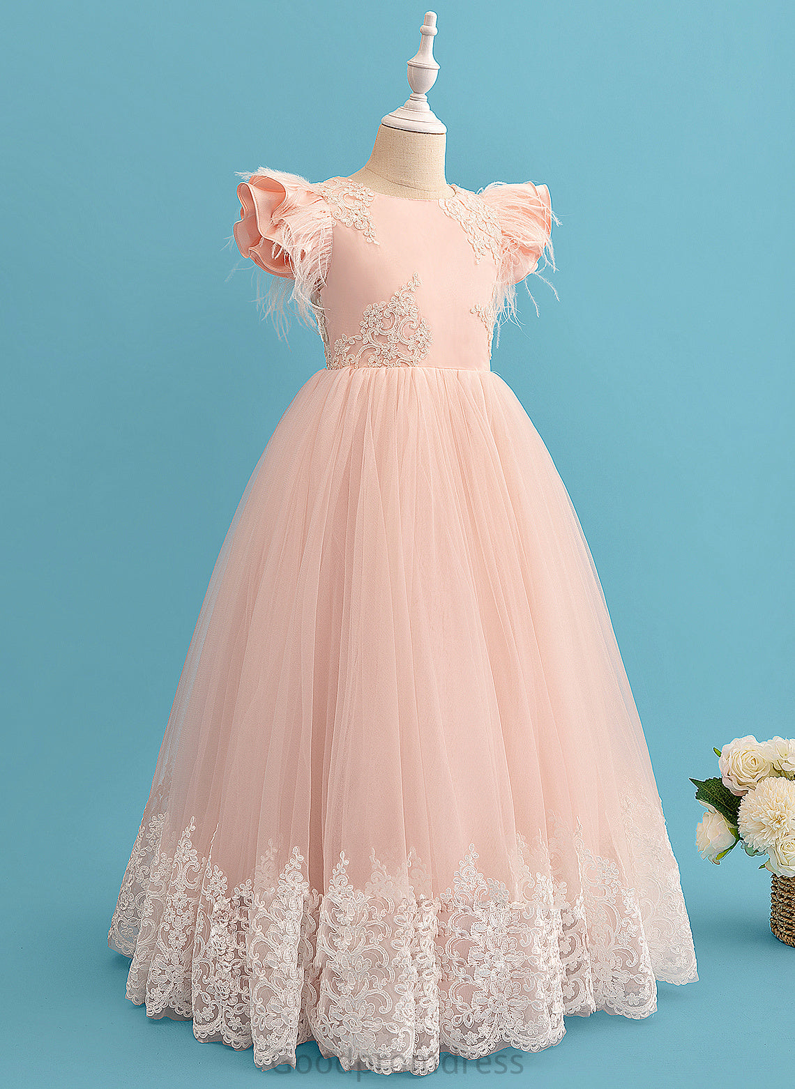 Dress Scoop Lace Flower Ball-Gown/Princess Ruffles/Feather/Bow(s) Neck - Jaylynn Flower Girl Dresses Short With Girl Sleeves Floor-length