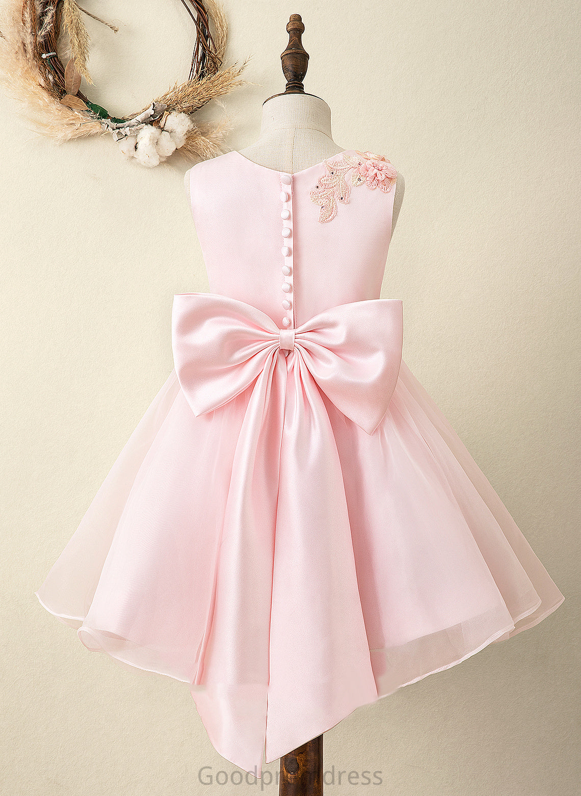 Dress sash) Flower Tabitha Flower Girl Dresses Girl Knee-length (Undetachable A-Line Organza/Satin/Lace Neck Sleeveless Sash/Flower(s)/Bow(s) With - Scoop