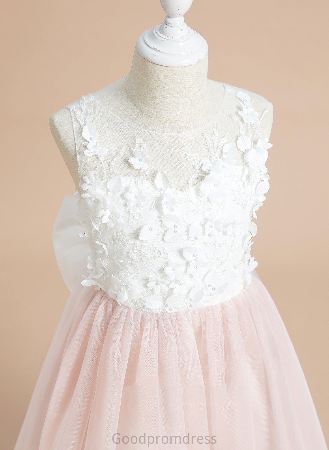 With Lace/Flower(s)/Bow(s) Tea-length Girl Dress Neck - Flower A-Line Scoop Flower Girl Dresses Tulle Sleeveless Karlee