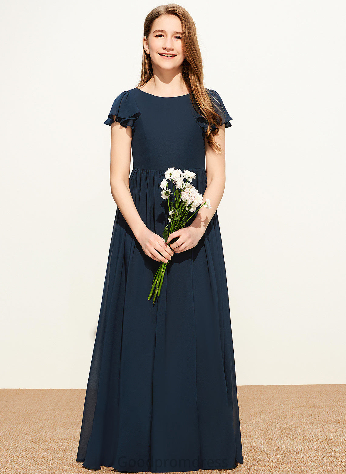 Junior Bridesmaid Dresses A-LineScoopNeckFloor-LengthChiffonJuniorBridesmaidDress#253684 Nylah