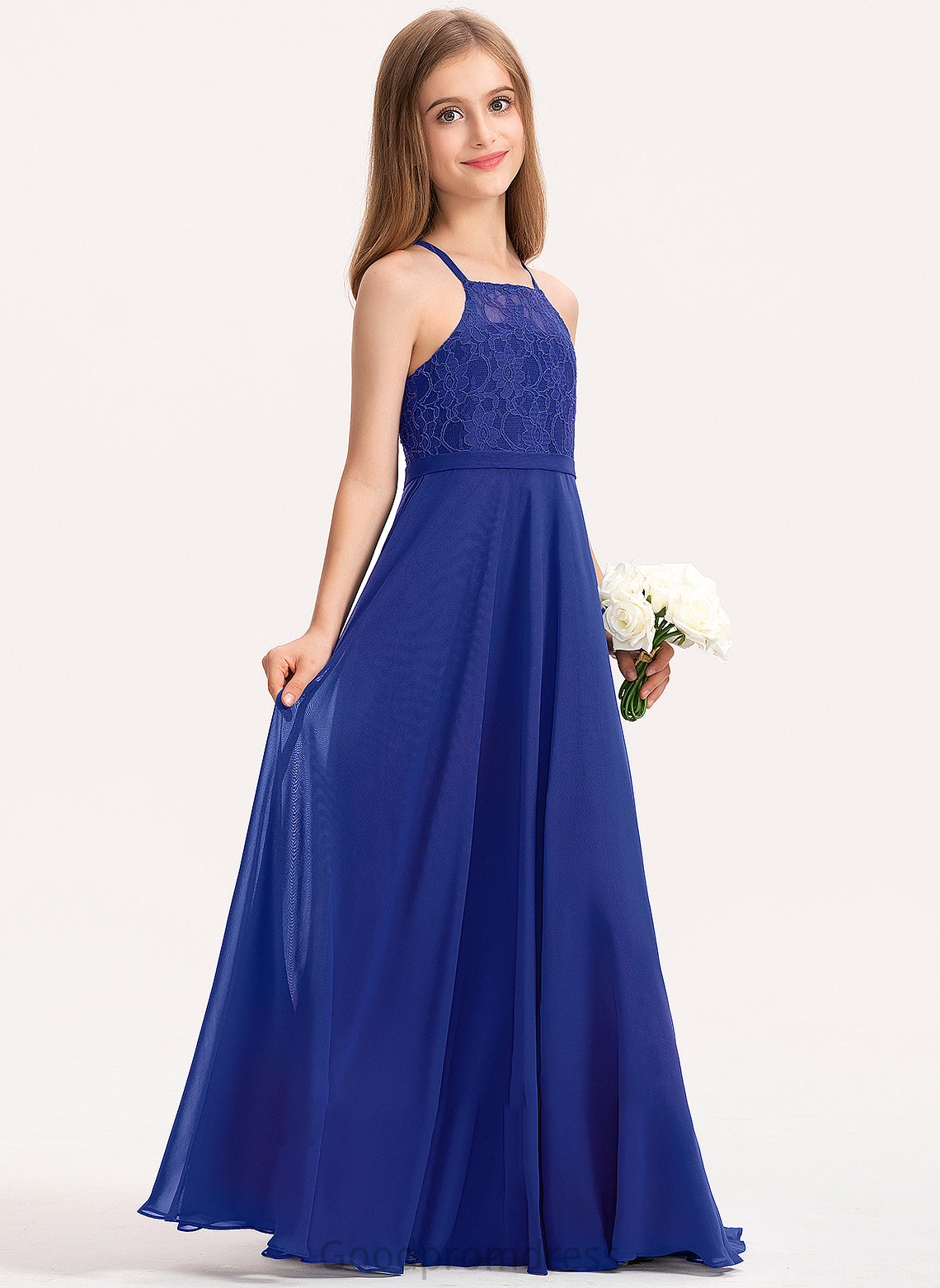 Square Chiffon Karley Floor-Length A-Line Lace Neckline Junior Bridesmaid Dresses