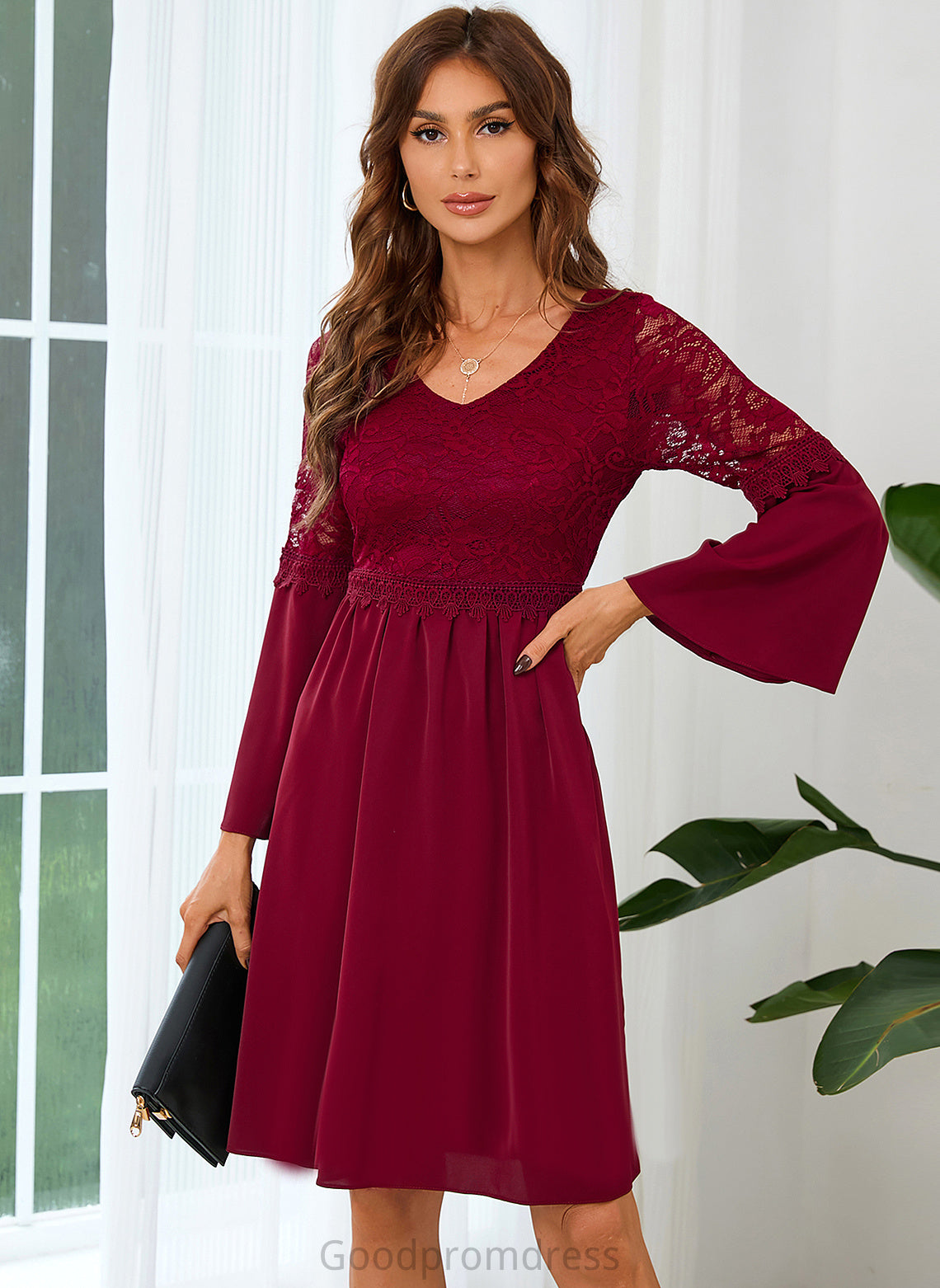 Club Dresses Sleeves Mini Long Dresses A-line Elegant Lace V-Neck Lace Sal