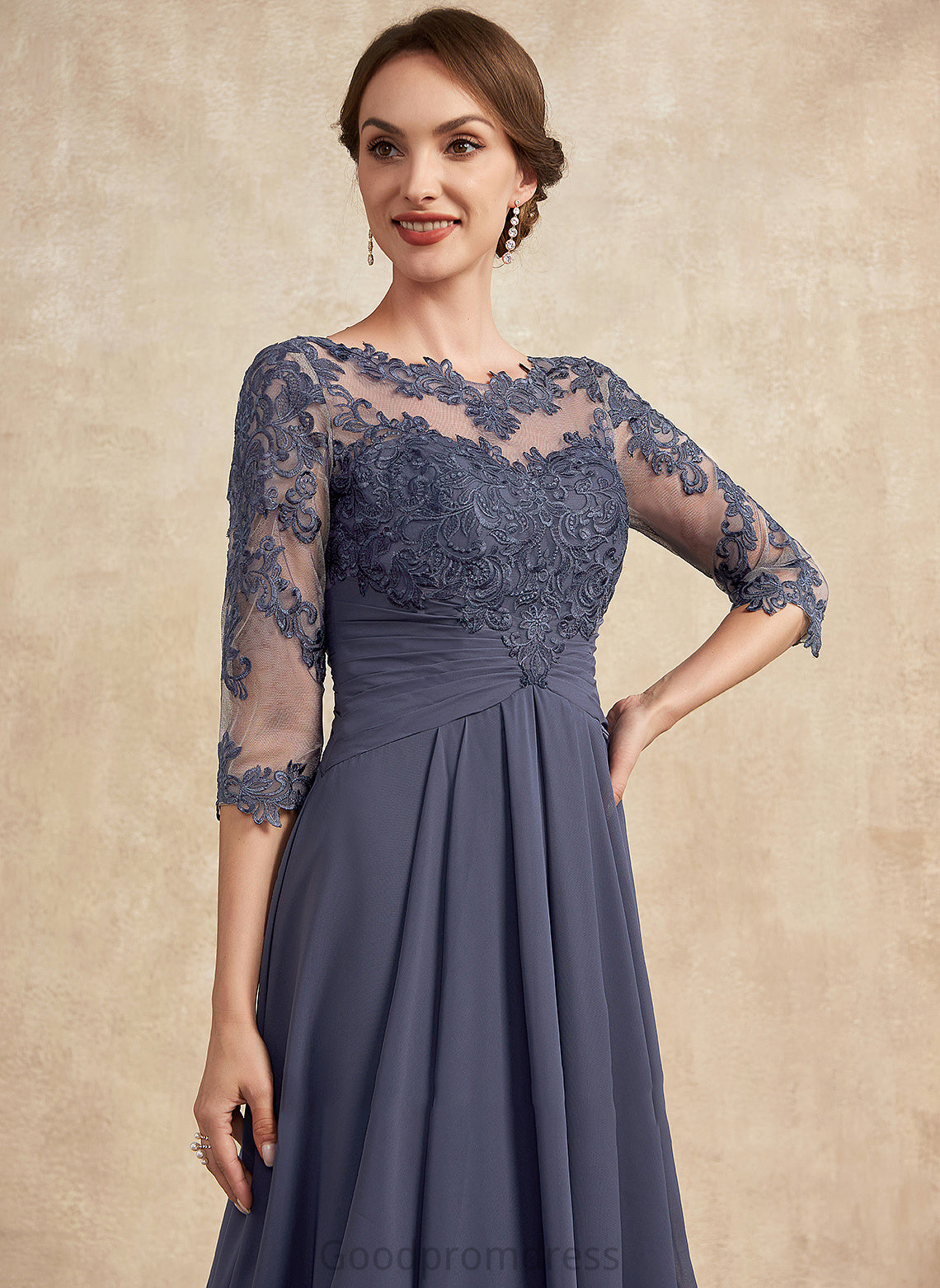 Neck Mother of A-Line With Mother of the Bride Dresses Elisa Dress Ruffle Bride Lace Chiffon the Asymmetrical Scoop