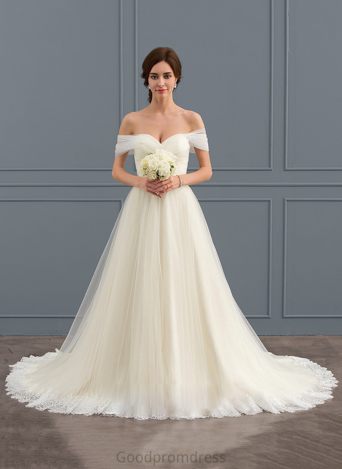 Dress Wedding Dresses Train Lace With Court Off-the-Shoulder Belinda Tulle Ball-Gown/Princess Ruffle Wedding