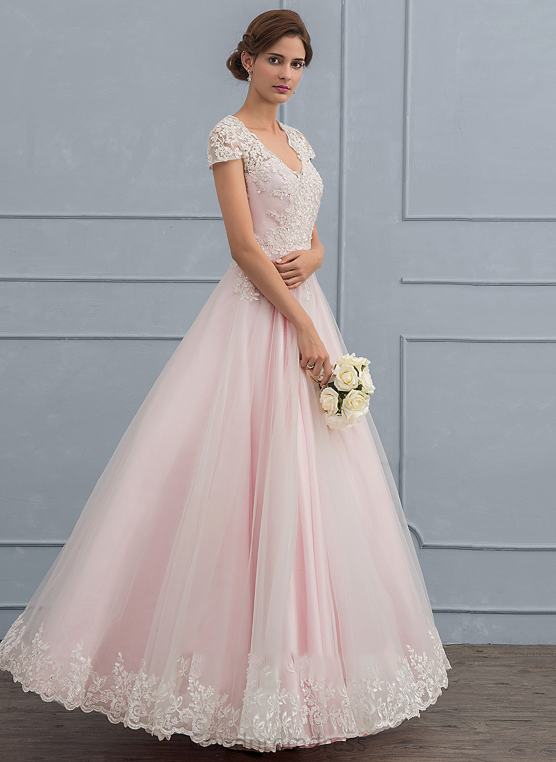 Jaylene Wedding Tulle Beading Dress Ball-Gown/Princess With V-neck Sequins Floor-Length Wedding Dresses