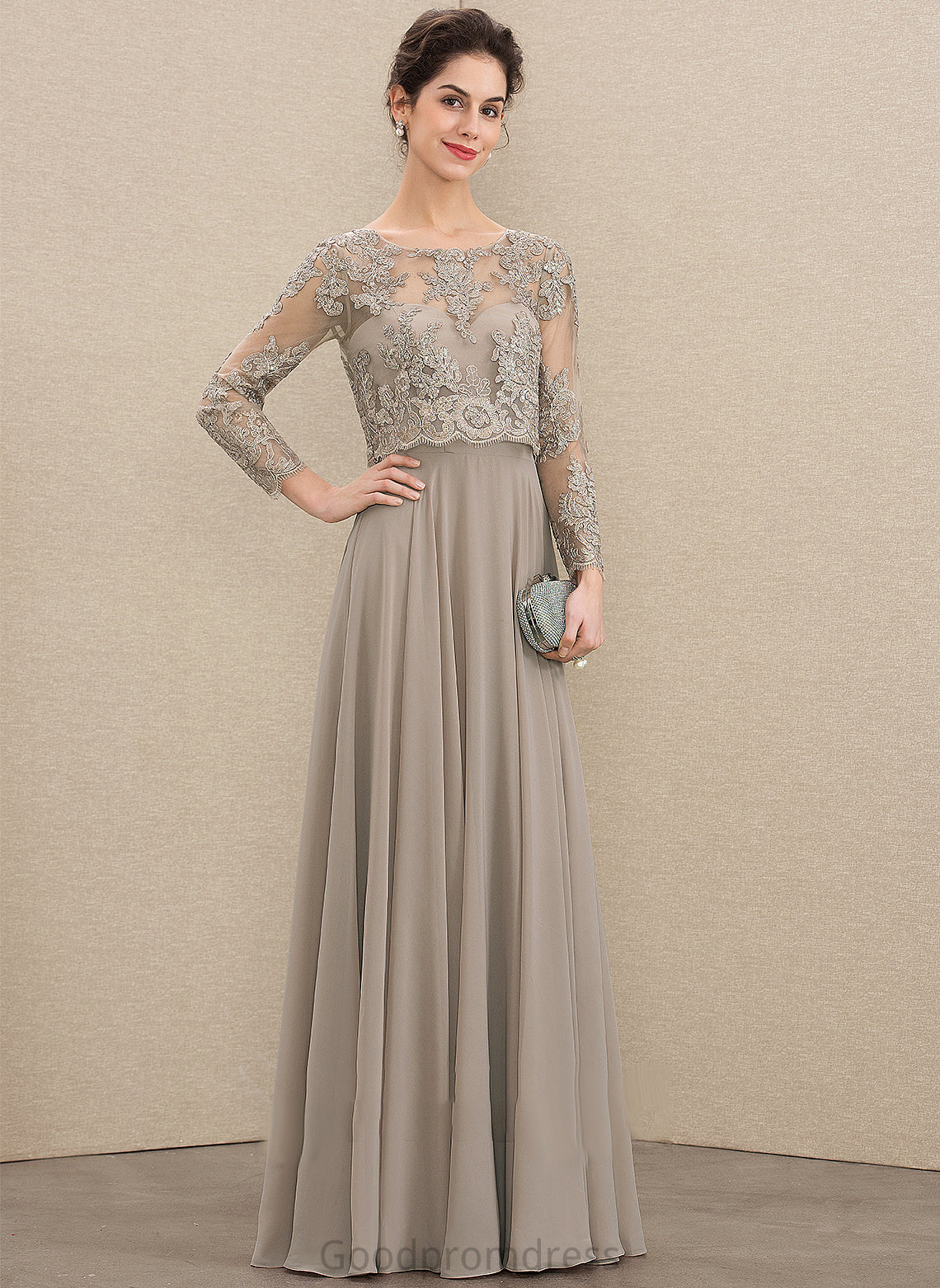 With Bride the Scoop Mother of Mother of the Bride Dresses Neck Floor-Length Dress Sequins Teagan Lace A-Line Chiffon