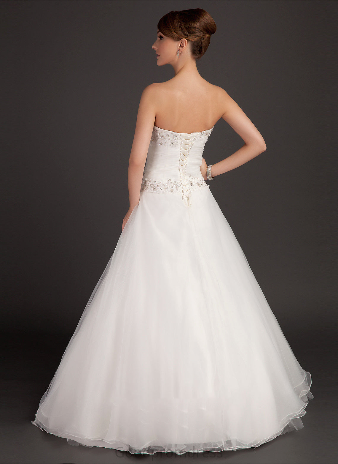 Ball-Gown/Princess Wedding Floor-Length Lace Wedding Dresses Satin Ruffle Dress Beading Evelin Sweetheart With Organza