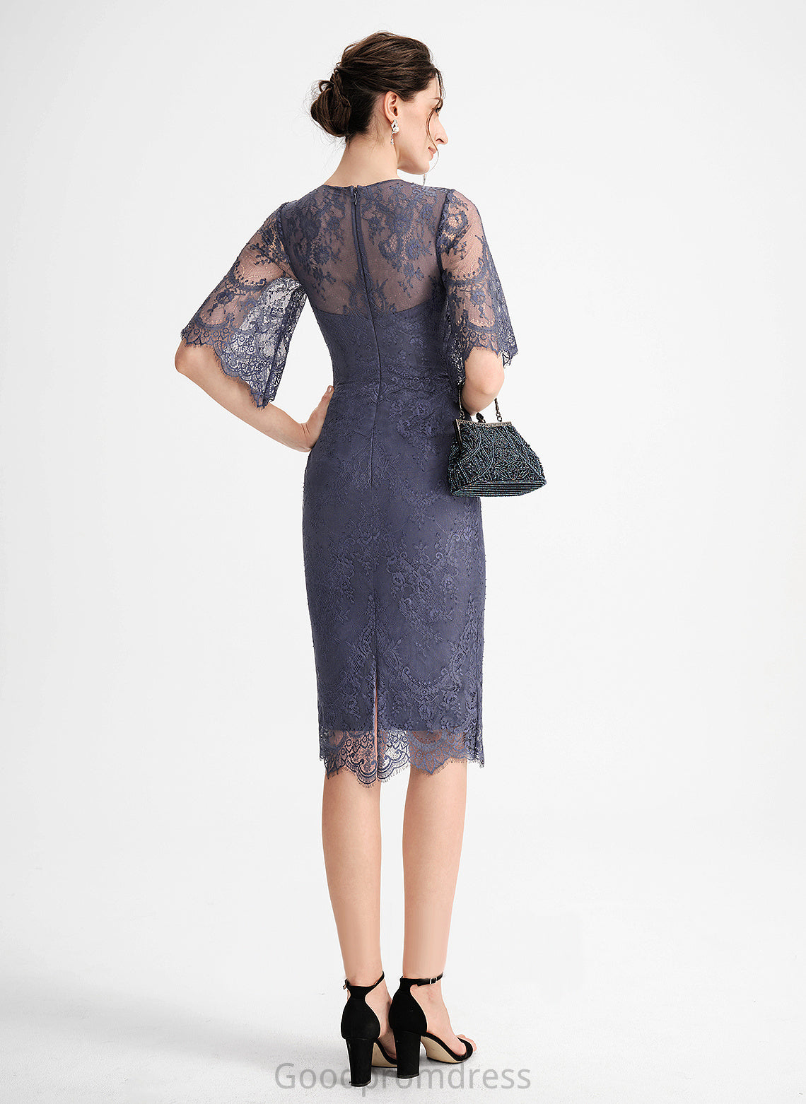 Lace Dress Nan Neck Lace Cocktail Sheath/Column With Knee-Length Scoop Cocktail Dresses