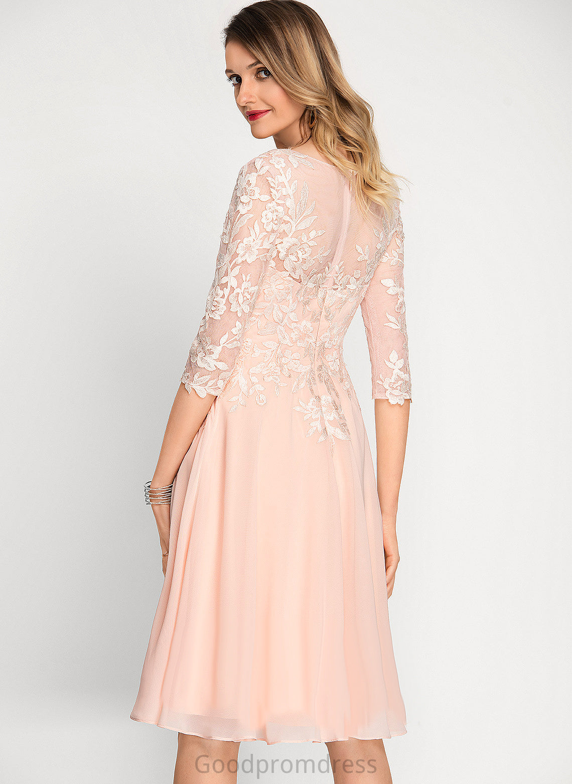 A-Line Cocktail With Lace Knee-Length Sequins Cocktail Dresses Brylee V-neck Chiffon Dress