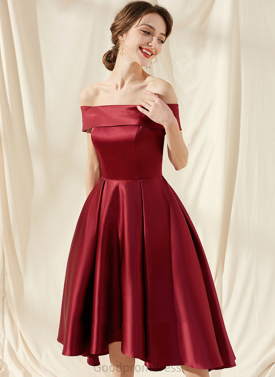 Dress Karli Asymmetrical Homecoming Dresses A-Line Pockets With Off-the-Shoulder Homecoming Satin