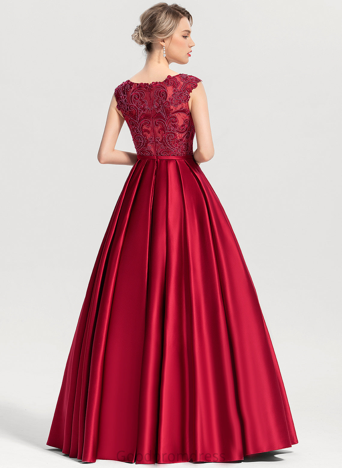 Jane Scoop Floor-Length Sequins Ball-Gown/Princess Illusion Lace With Satin Prom Dresses