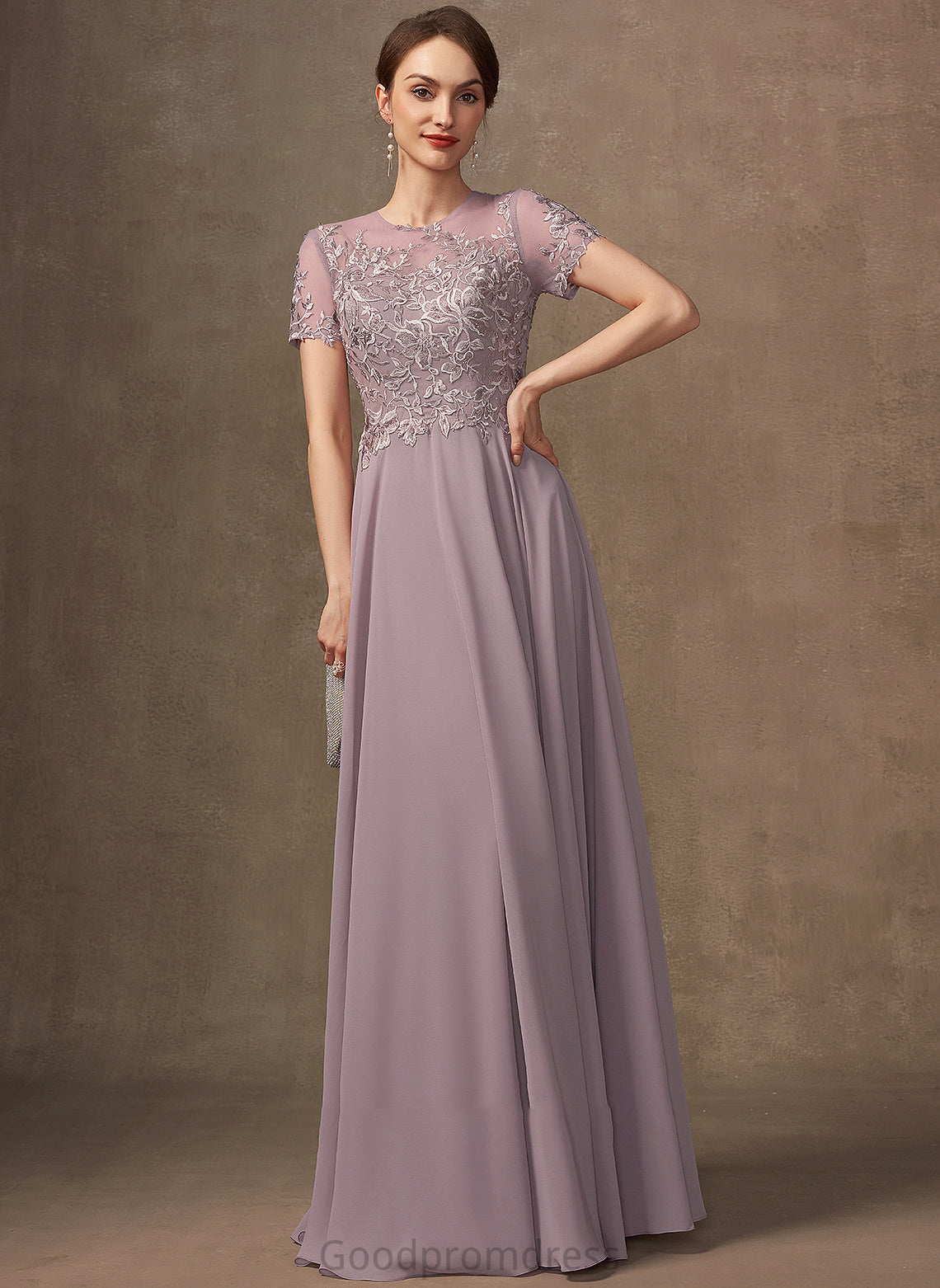 Mother Sequins of Lace Mother of the Bride Dresses A-Line the Chiffon Bride Dress Scoop Danielle Floor-Length With Neck Beading