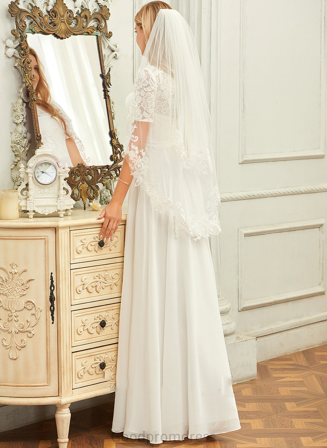 Neck Floor-Length Wedding Lace Wedding Dresses Novia A-Line Chiffon Dress Scoop