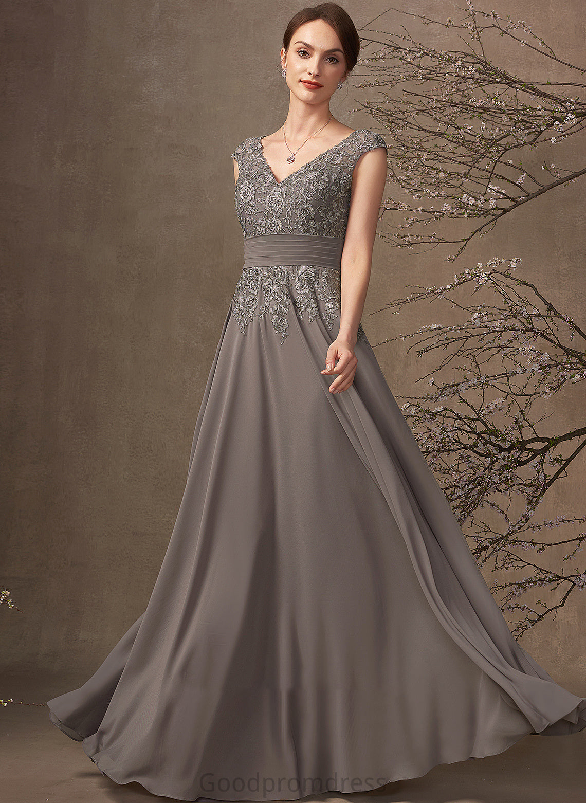 Sequins of Bride A-Line Lace With Floor-Length Ruffle the V-neck Dress Chiffon Emelia Mother Mother of the Bride Dresses