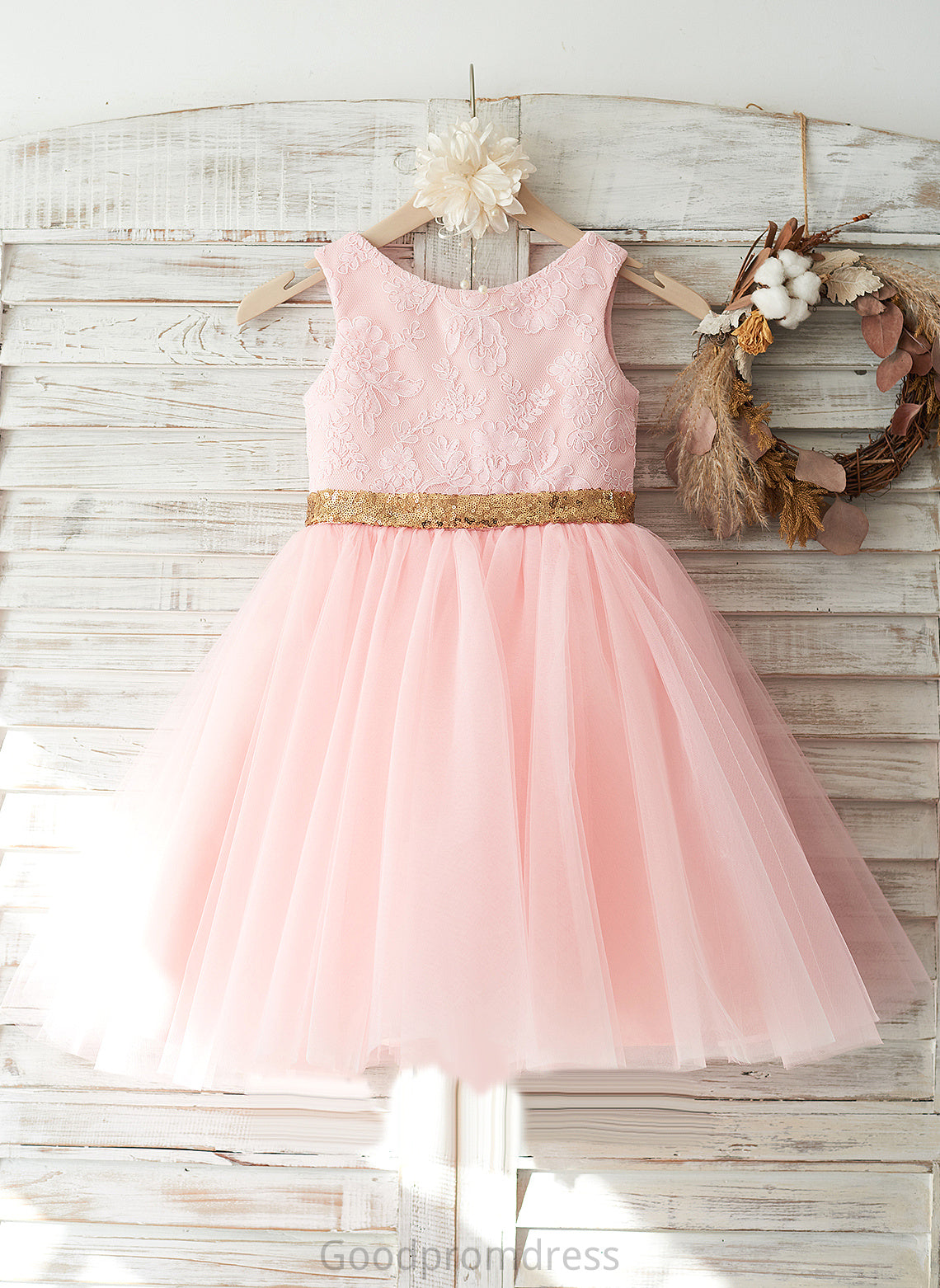 Flower Knee-length Adelyn A-Line - Neck With Girl Scoop Back Flower Girl Dresses Bow(s)/V Dress Tulle/Lace/Sequined Sleeveless