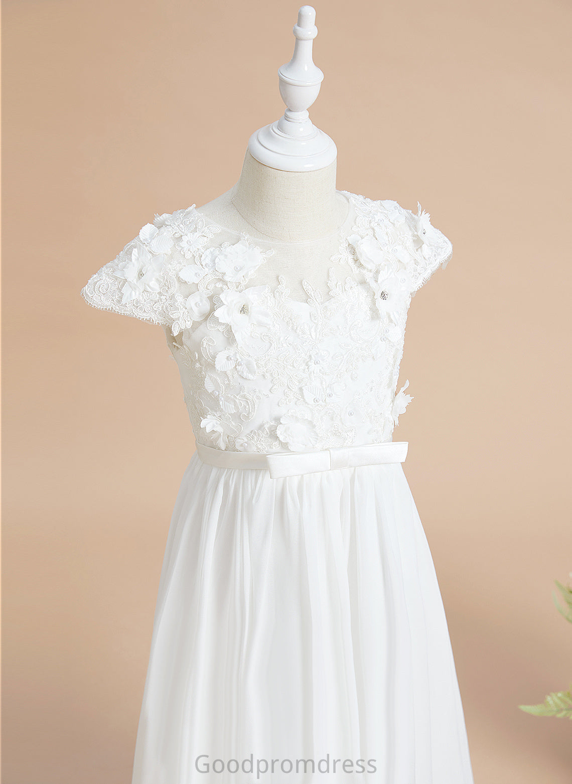 Flower(s) A-Line Rosalie Scoop Girl Floor-length Sleeves Neck Chiffon/Lace Flower Girl Dresses Flower Short - Dress With