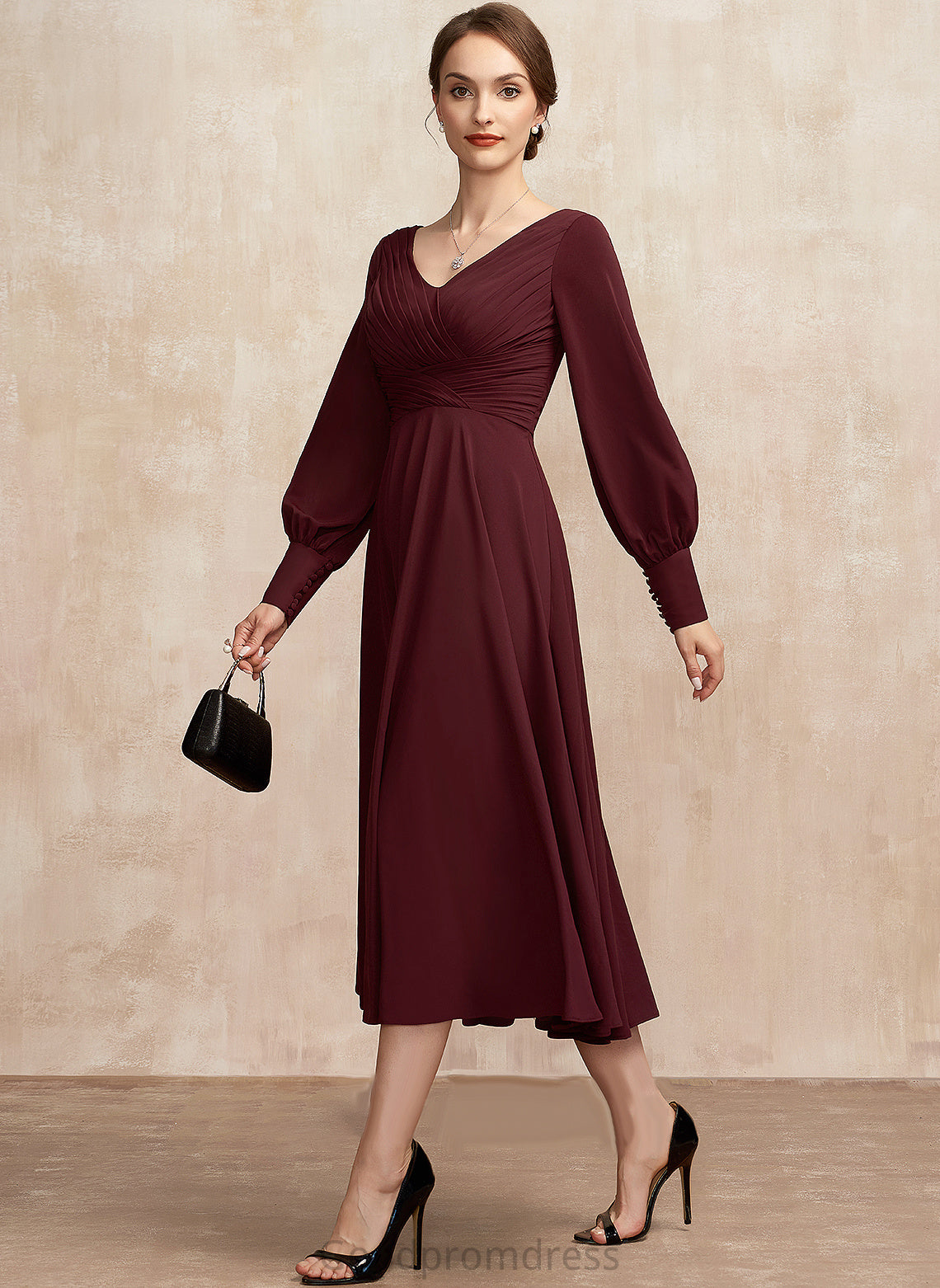 Dress Mother of the Bride Dresses Mother Tea-Length the With Bride Alisha of A-Line V-neck Ruffle