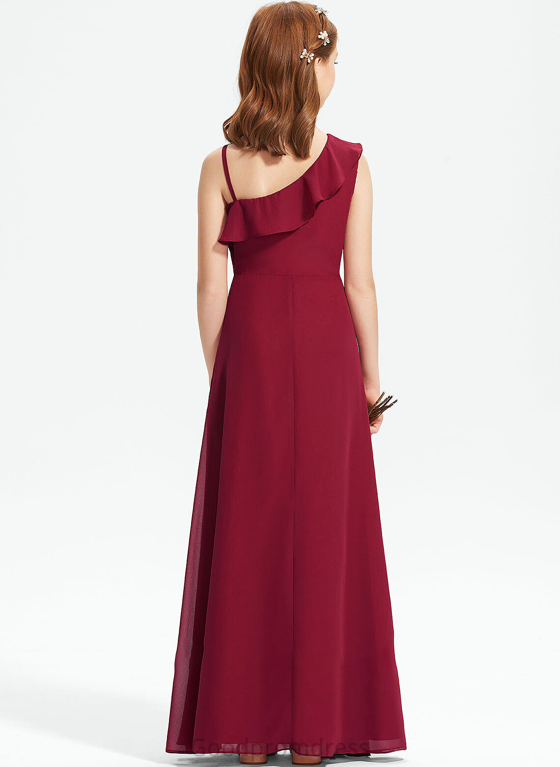 One-Shoulder A-Line Ruffles Chiffon Floor-Length With Junior Bridesmaid Dresses Nevaeh