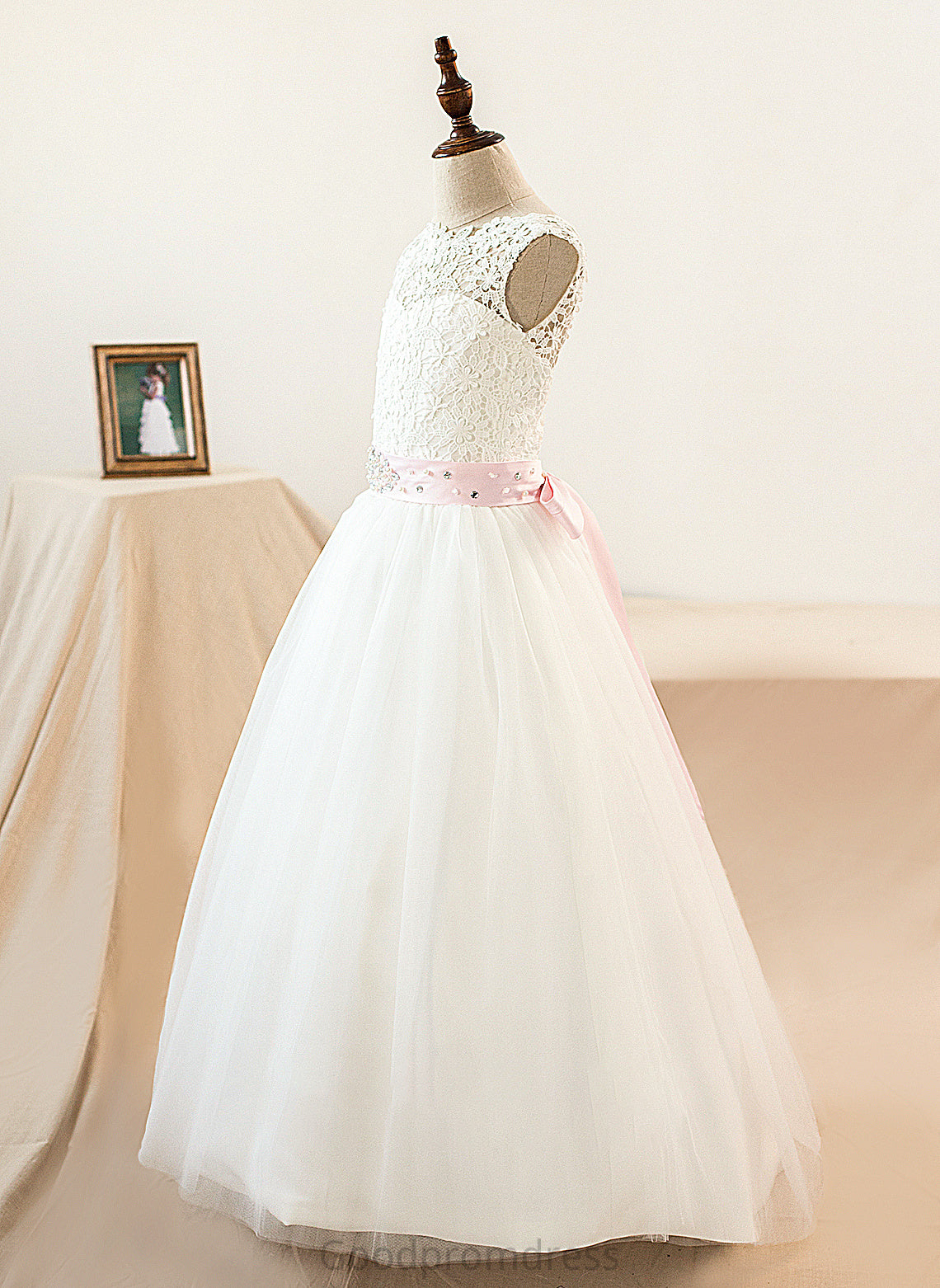 Bow(s) Sash Ball-Gown/Princess Junior Bridesmaid Dresses Scoop Amina Floor-Length Beading Neck Tulle With