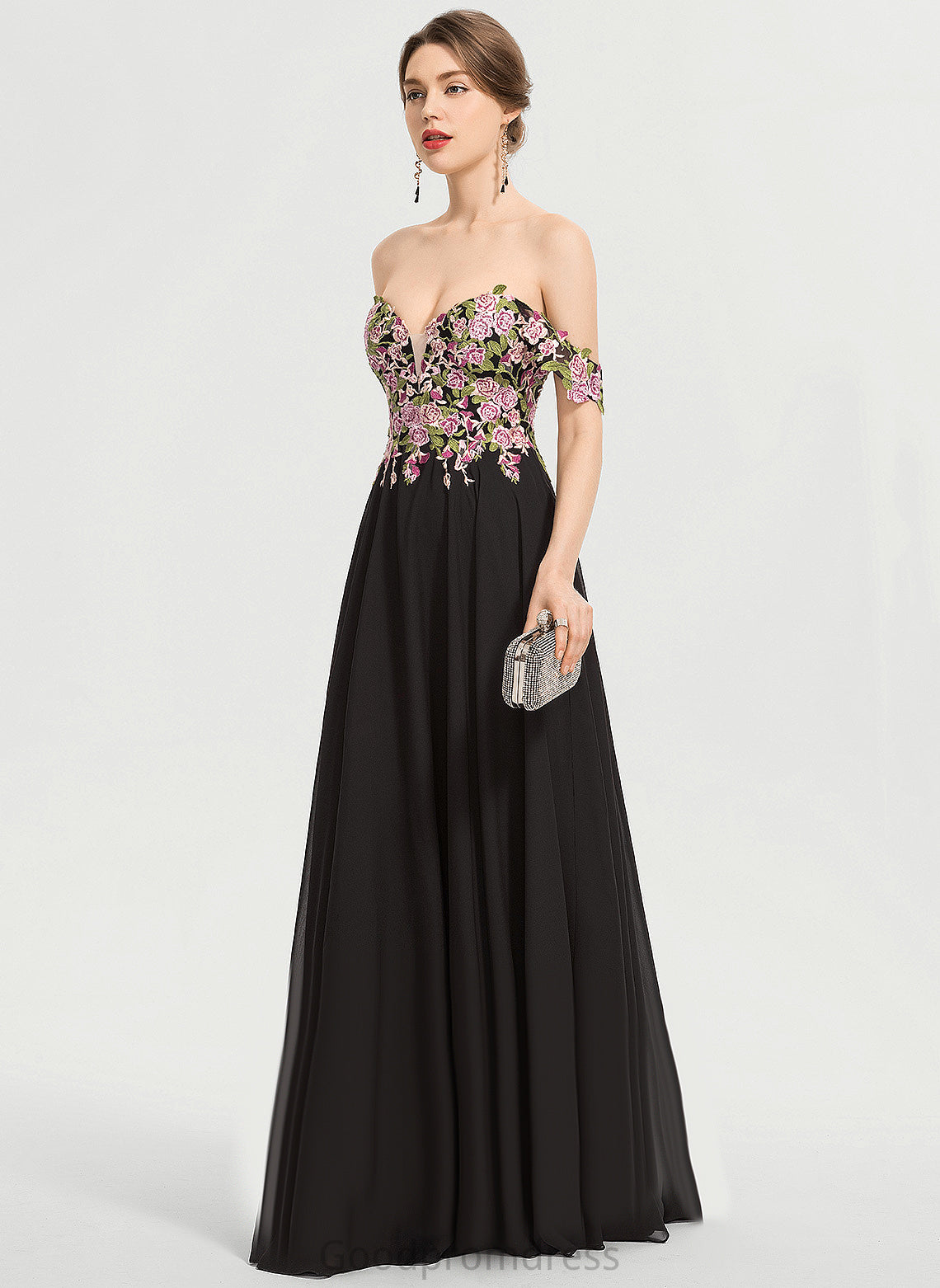 Lydia Lace Ball-Gown/Princess Floor-Length Chiffon Prom Dresses Off-the-Shoulder