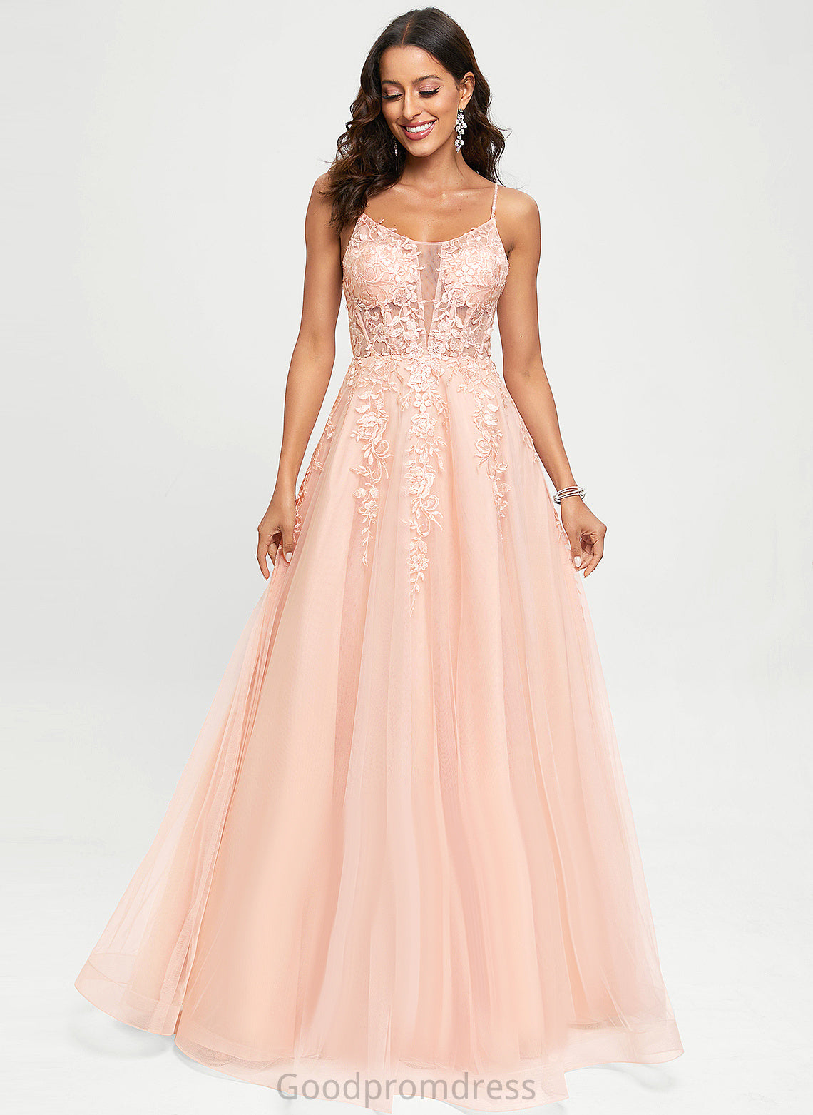 Lace Tulle Prom Dresses Sequins With Floor-Length A-Line Scoop Cameron