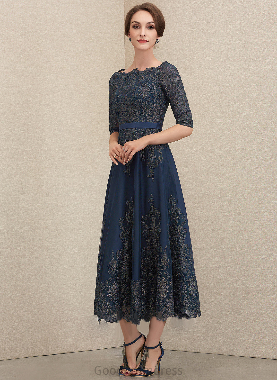 A-Line Bride the Mother of the Bride Dresses Dress Neck Tea-Length Scoop Mother Danna of Lace