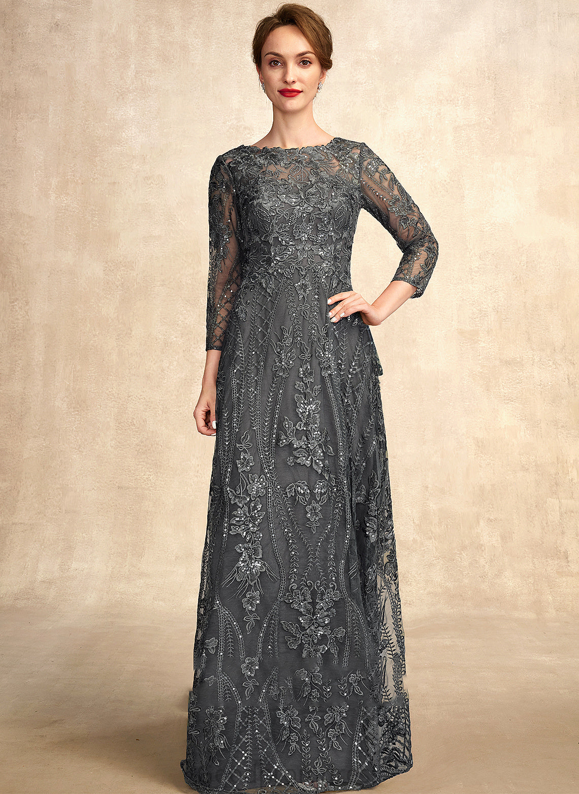 Scoop Lace Floor-Length Mother Sequins With Dress Neck A-Line Mother of the Bride Dresses the Jazmine of Bride