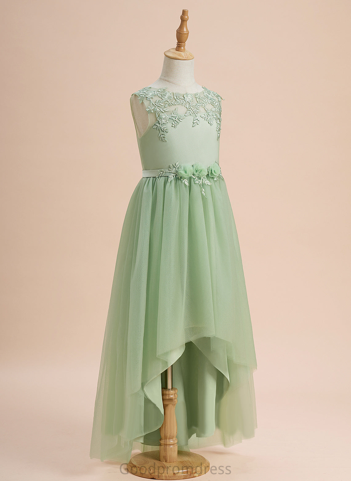 With Neck Flower Girl Dresses Lace/Flower(s) Sleeveless Zoe Asymmetrical Flower Tulle - Girl Scoop A-Line Dress