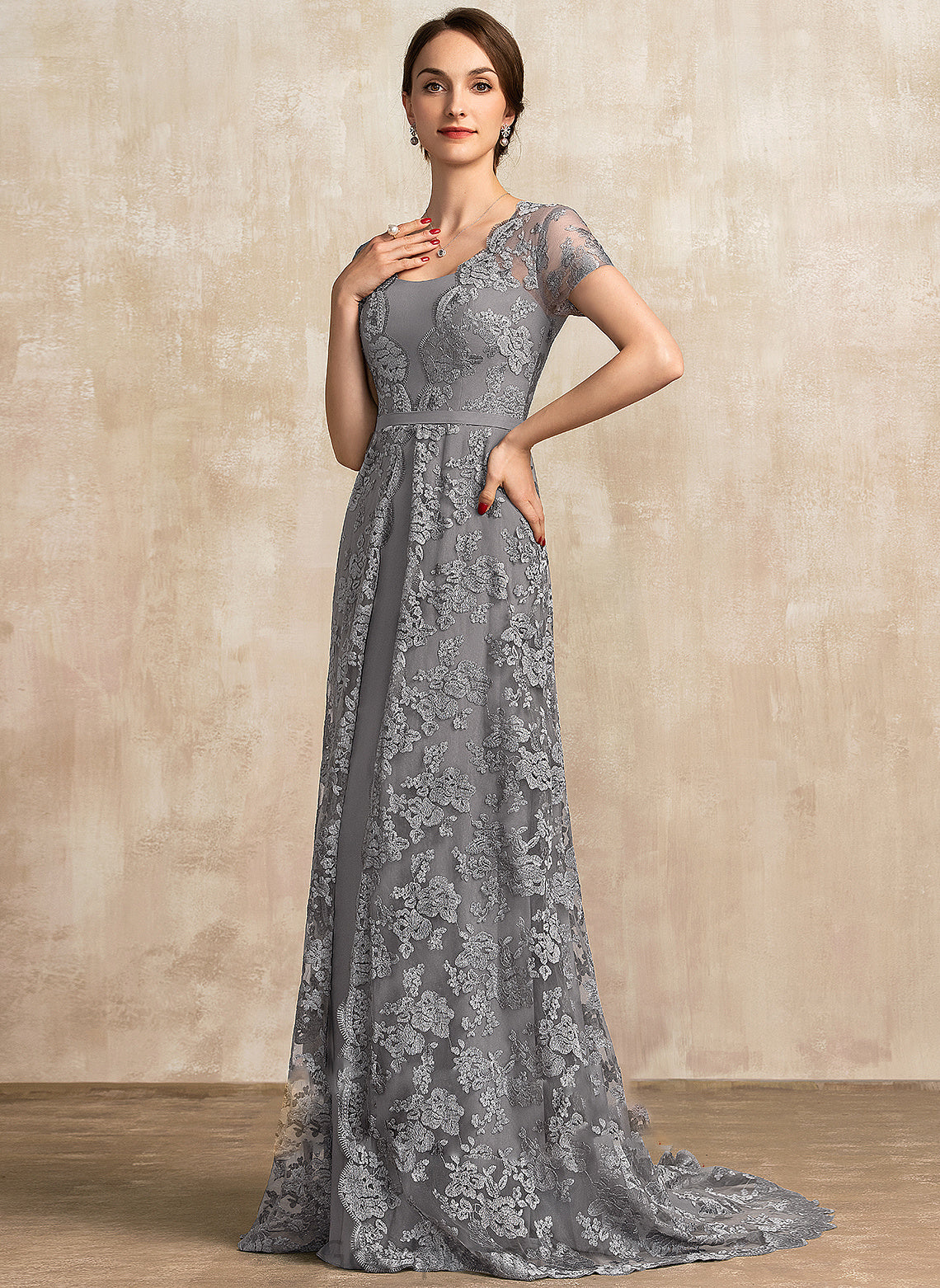 A-Line Joy Mother of the Bride Dresses Lace the of Square Sweep Bride Dress Neckline Train Mother Chiffon