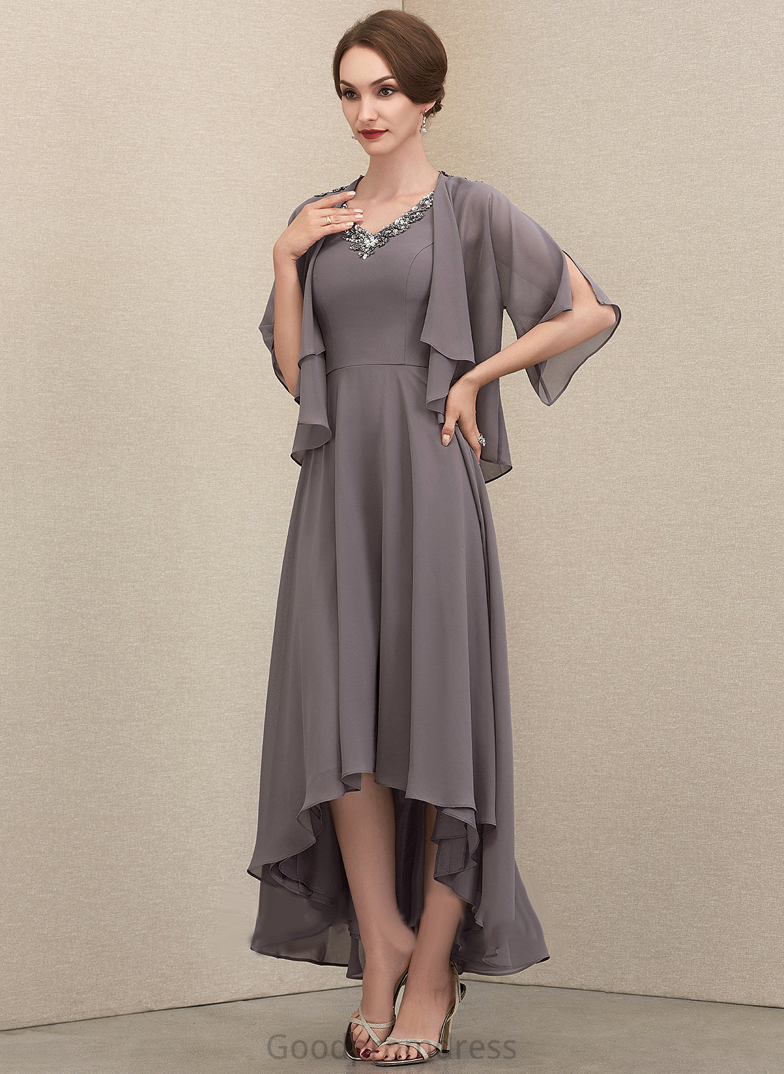 Beading Sequins Dress A-Line Anya the With Asymmetrical V-neck Bride of Mother Mother of the Bride Dresses Chiffon