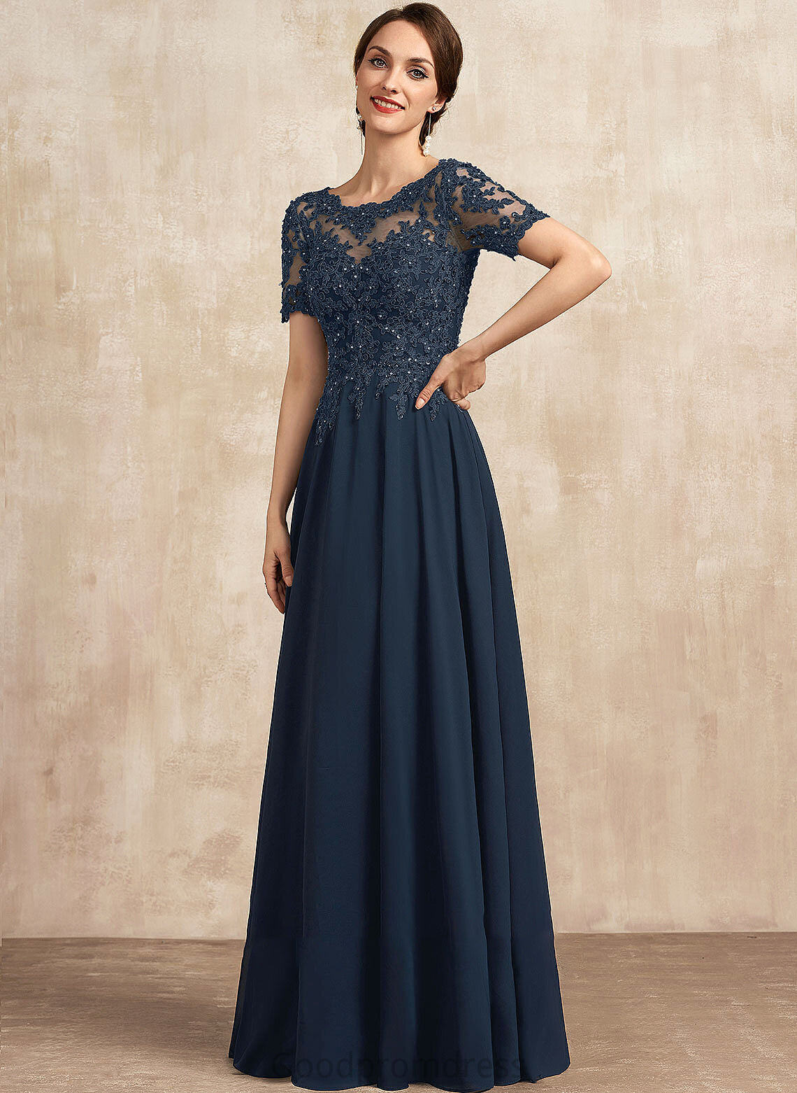 of Bride Sequins Beading With Chiffon Mother of the Bride Dresses the Dress Neck Aniya Floor-Length A-Line Scoop Mother Lace