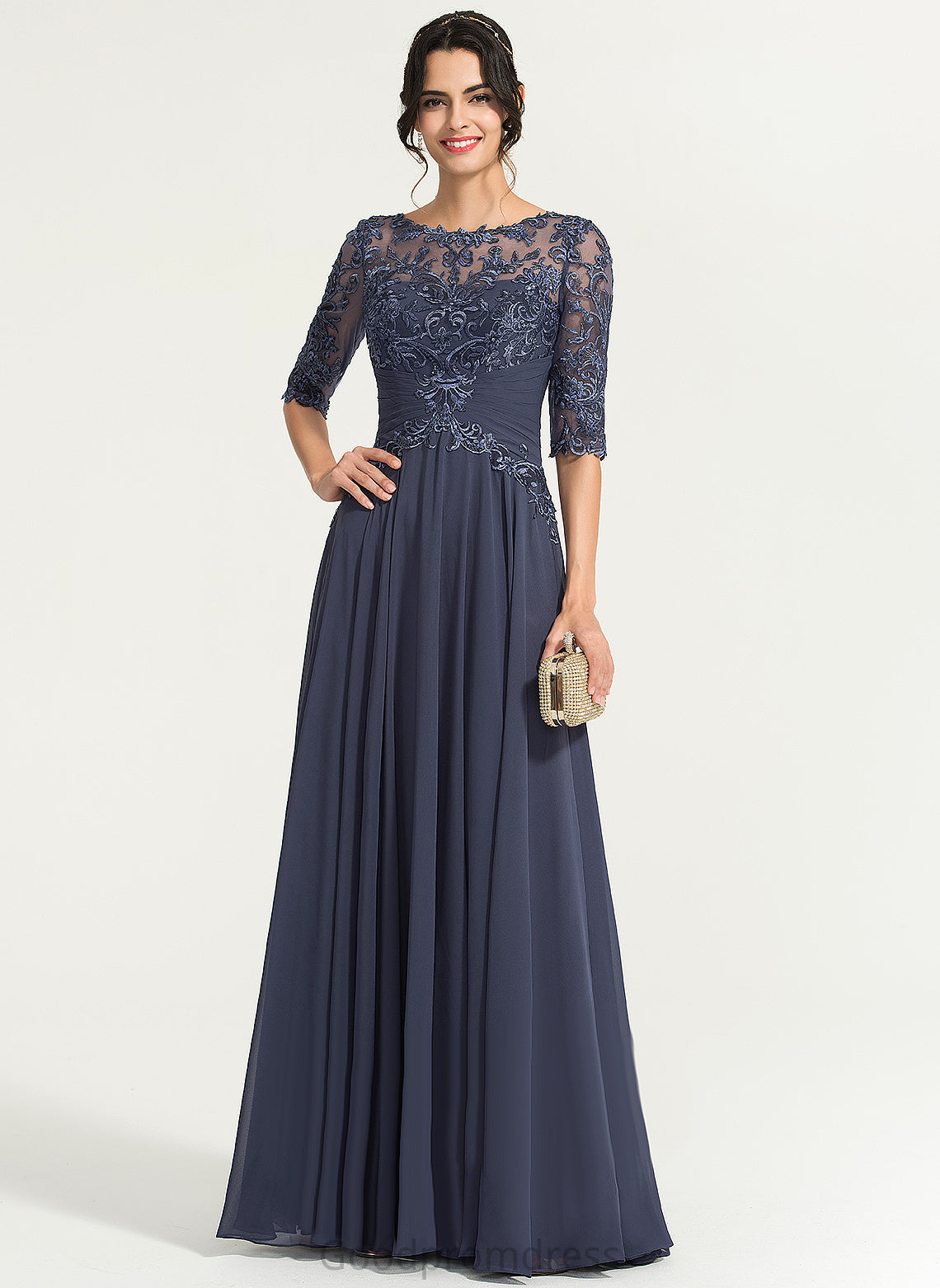 Floor-Length A-Line Sequins Amanda Prom Dresses Lace With Chiffon Scoop