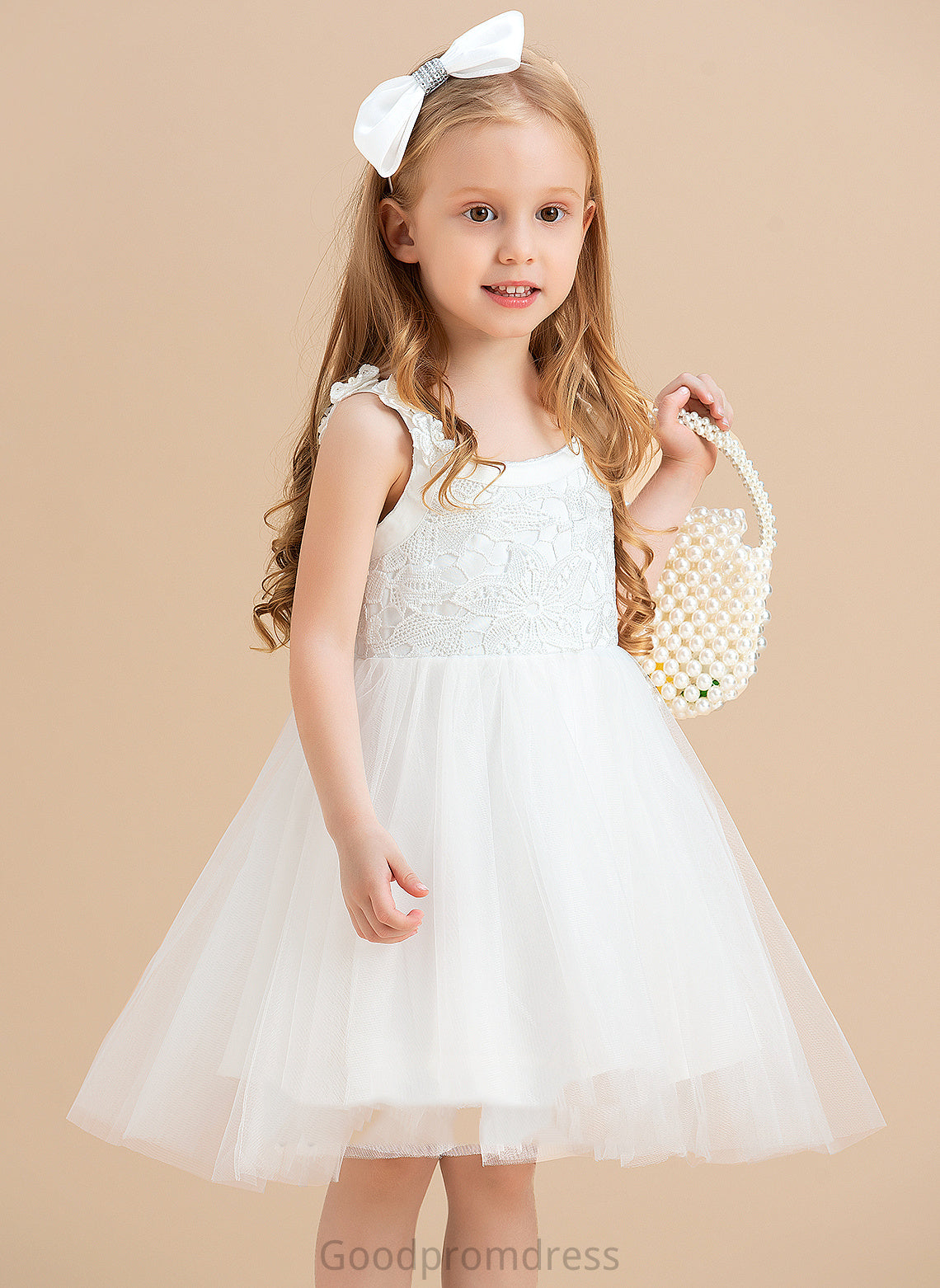 A-Line With Girl Knee-length Flower Flower Girl Dresses Scoop Sleeveless Flower(s)/V Neck Dress Iyana Back Satin/Tulle/Lace -