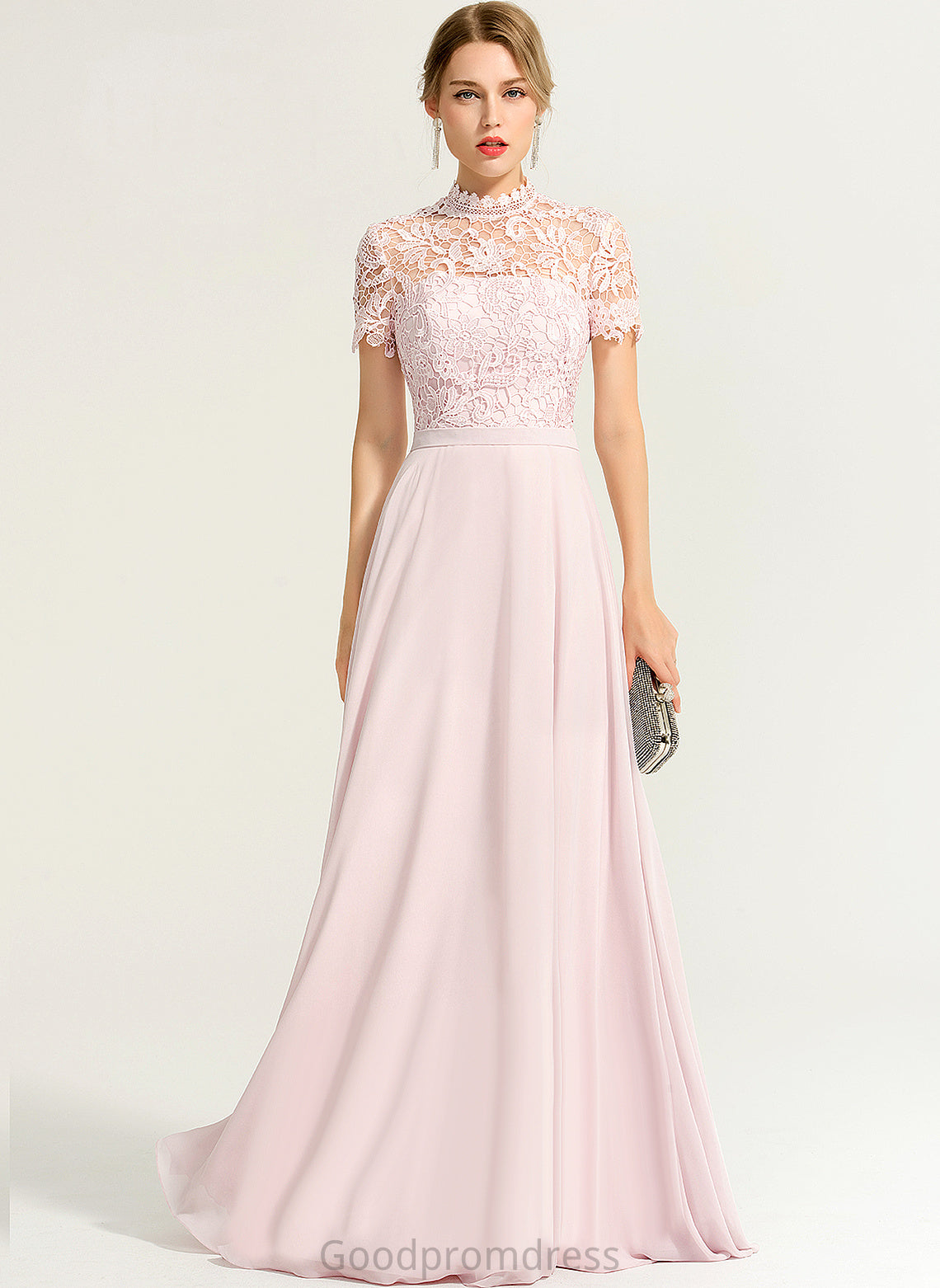 Neck Lace Floor-Length Illusion Prom Dresses Jaylene A-Line Chiffon High