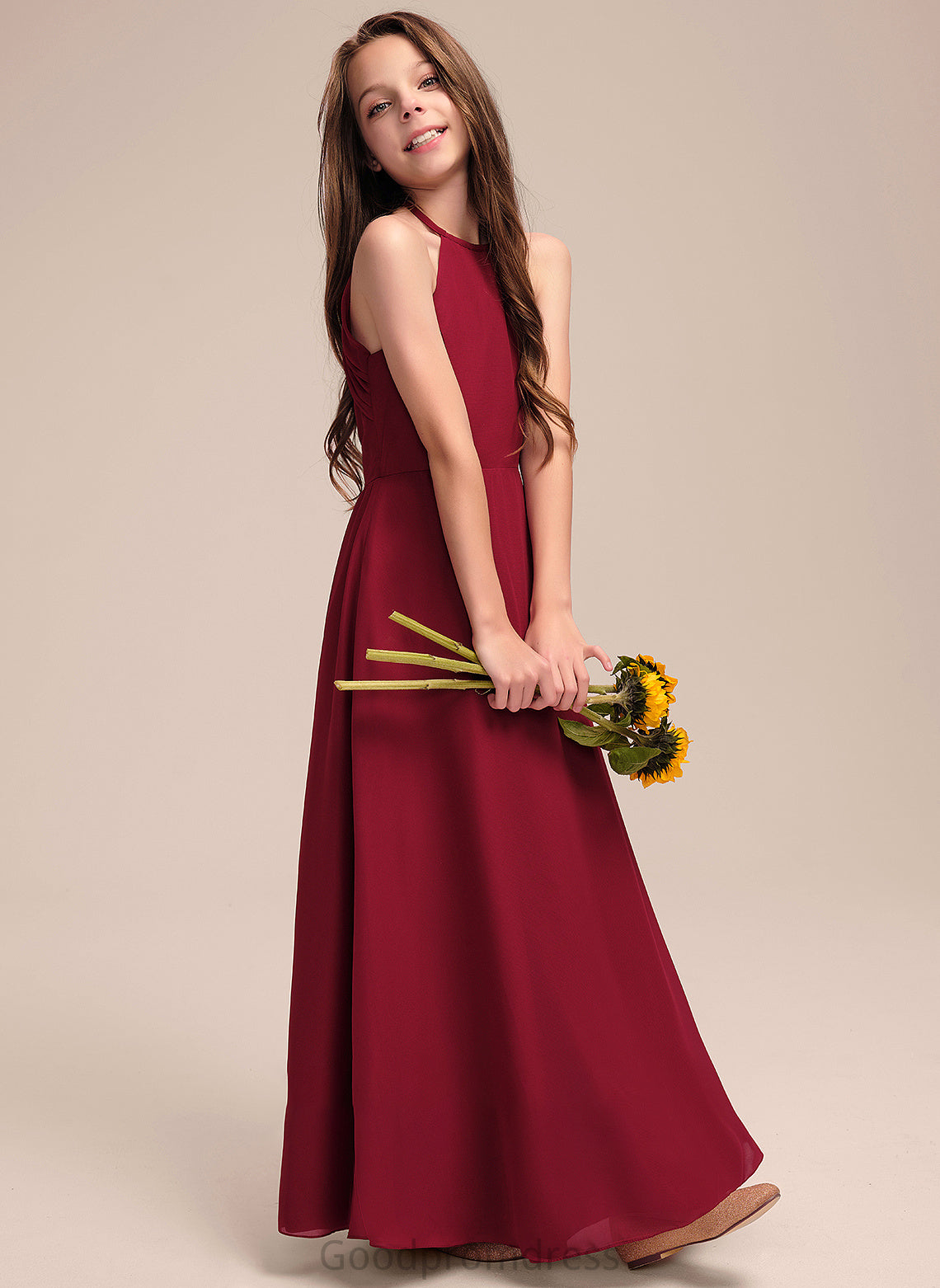 Junior Bridesmaid Dresses Neck A-Line Akira Chiffon Floor-Length Scoop