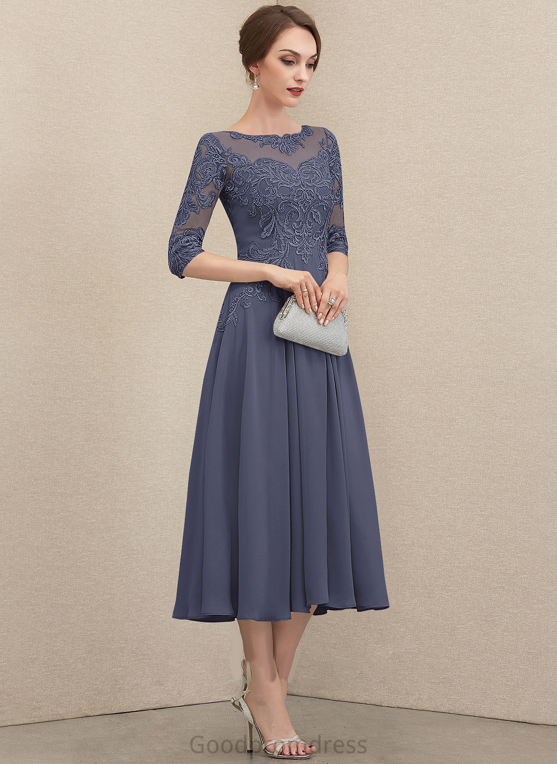 Dress Lace Sequins Bride Beading A-Line Scoop With Heather of Chiffon the Mother of the Bride Dresses Mother Neck Tea-Length