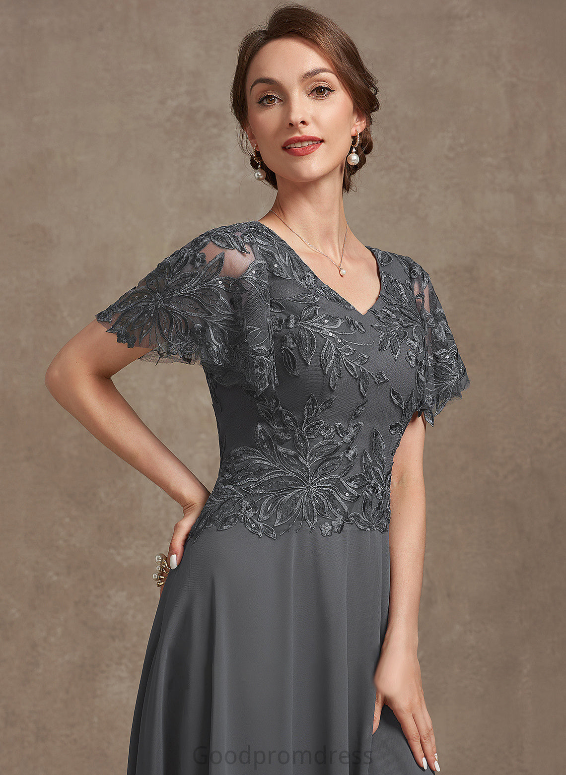 With A-Line V-neck Lace Mila Dress Ankle-Length the Mother of the Bride Dresses Chiffon Bride of Mother Sequins