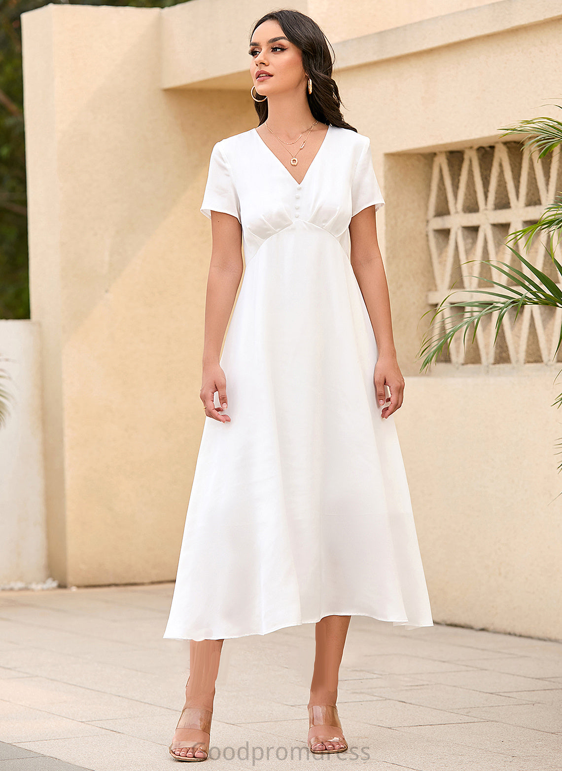 Wedding Dresses Lauretta Wedding Dress V-neck Tea-Length A-Line