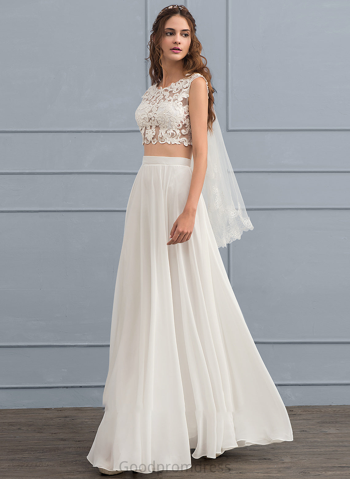 Wedding Scoop With A-Line Neck Cameron Floor-Length Wedding Dresses Chiffon Dress Sequins Beading