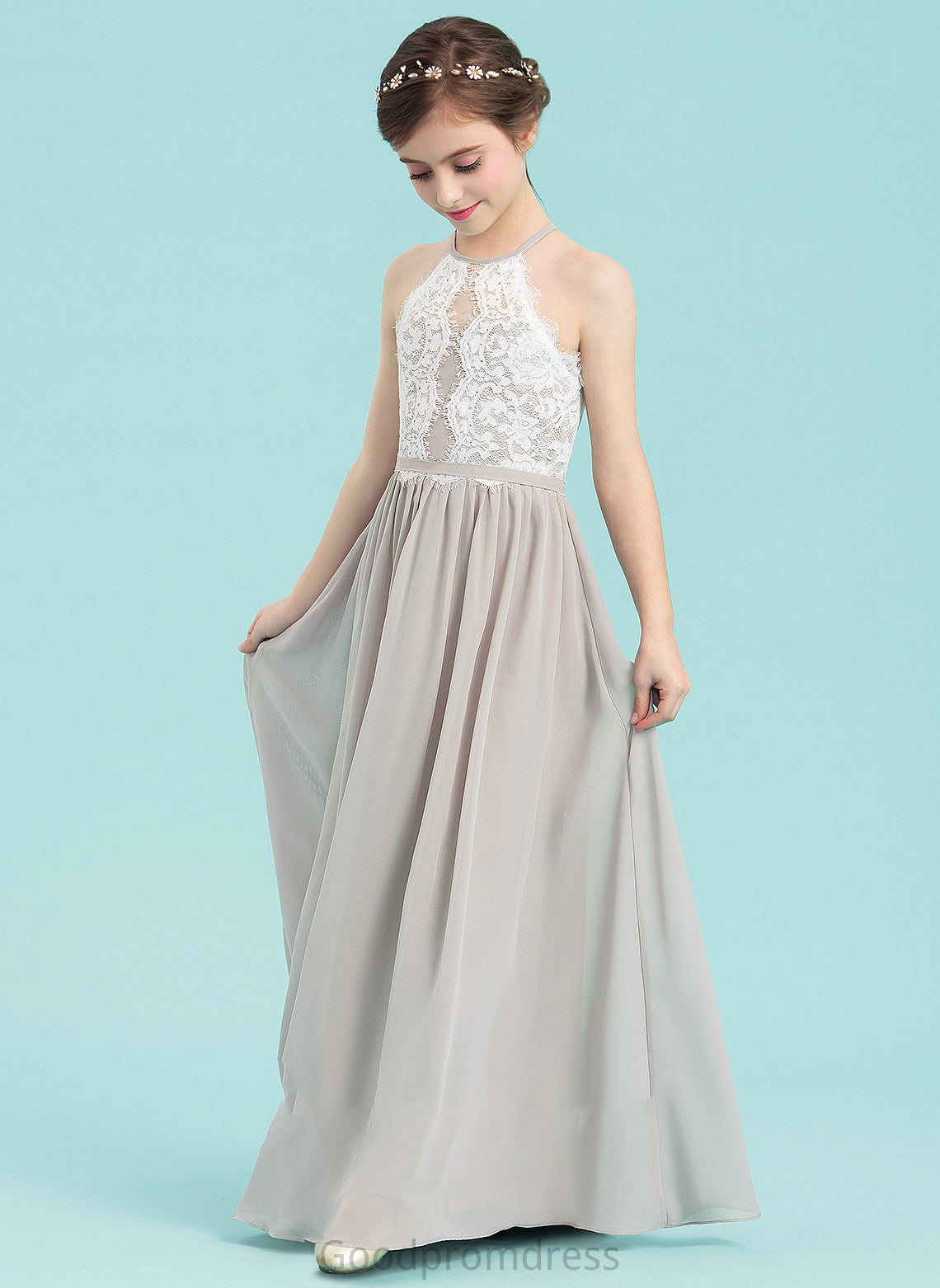 A-Line Floor-Length Scoop Junior Bridesmaid Dresses Kadence Neck Chiffon