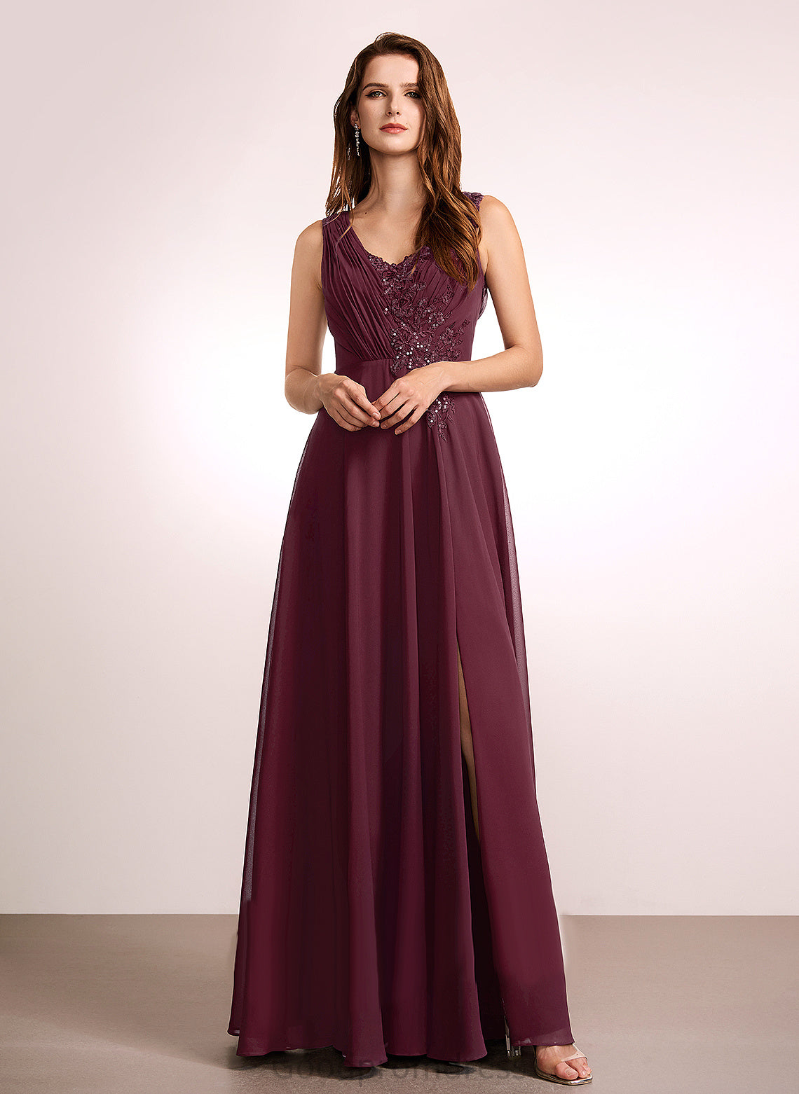 Length Embellishment Neckline Fabric Lace Silhouette Floor-Length A-Line V-neck Nia Floor Length Scoop Bridesmaid Dresses