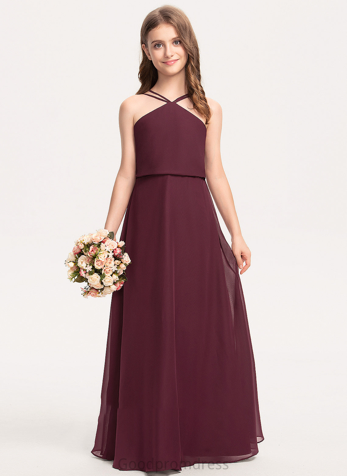 Floor-Length Chiffon Junior Bridesmaid Dresses V-neck A-Line Lorelai