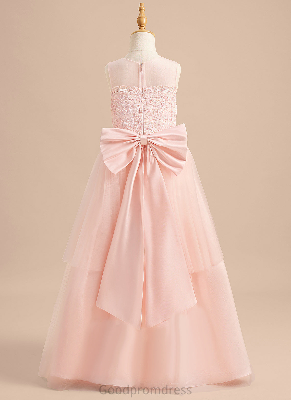 Sleeveless Dress - Lace/Bow(s) Girl Tulle Hillary A-Line Scoop With Flower Girl Dresses Floor-length Neck Flower