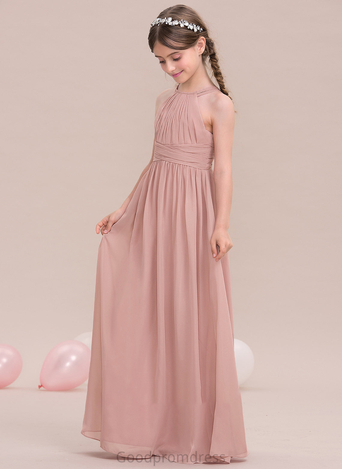 Junior Bridesmaid Dresses With Chiffon A-Line Ruffle Scoop Neck Savannah Floor-Length