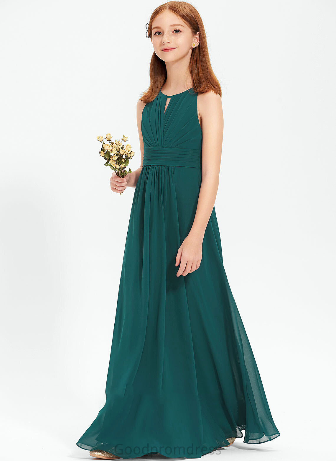 Floor-Length Scoop A-Line Junior Bridesmaid Dresses Ruffle With Chiffon Maddison Neck