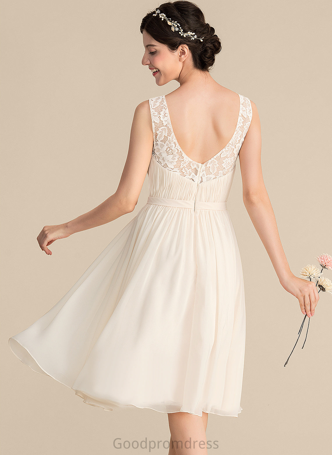 Cocktail Dresses With Lace Knee-Length Dress Chiffon Emely V-neck Ruffle Cocktail A-Line