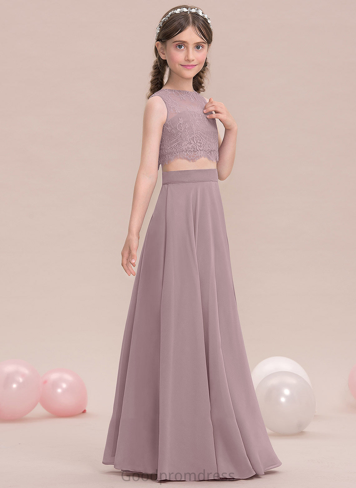 Floor-Length Junior Bridesmaid Dresses Chiffon Neck Scoop A-Line Kiera