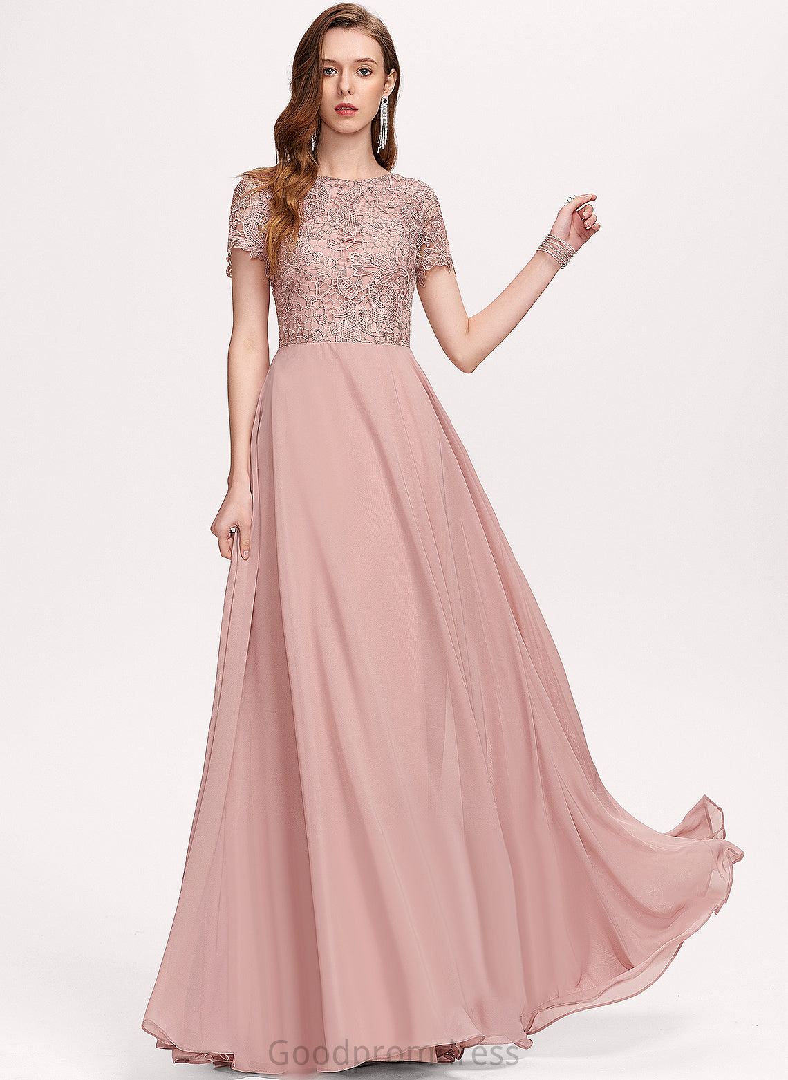 Floor-Length Scoop Prom Dresses Lace Braelyn Sequins Chiffon With A-Line