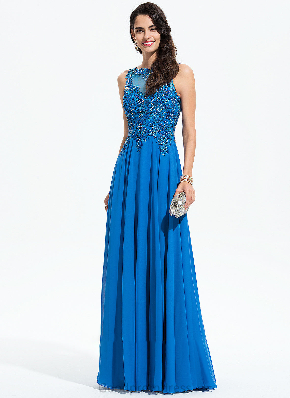 Chiffon Prom Dresses With Scoop A-Line Neck Arely Floor-Length Beading Sequins Lace